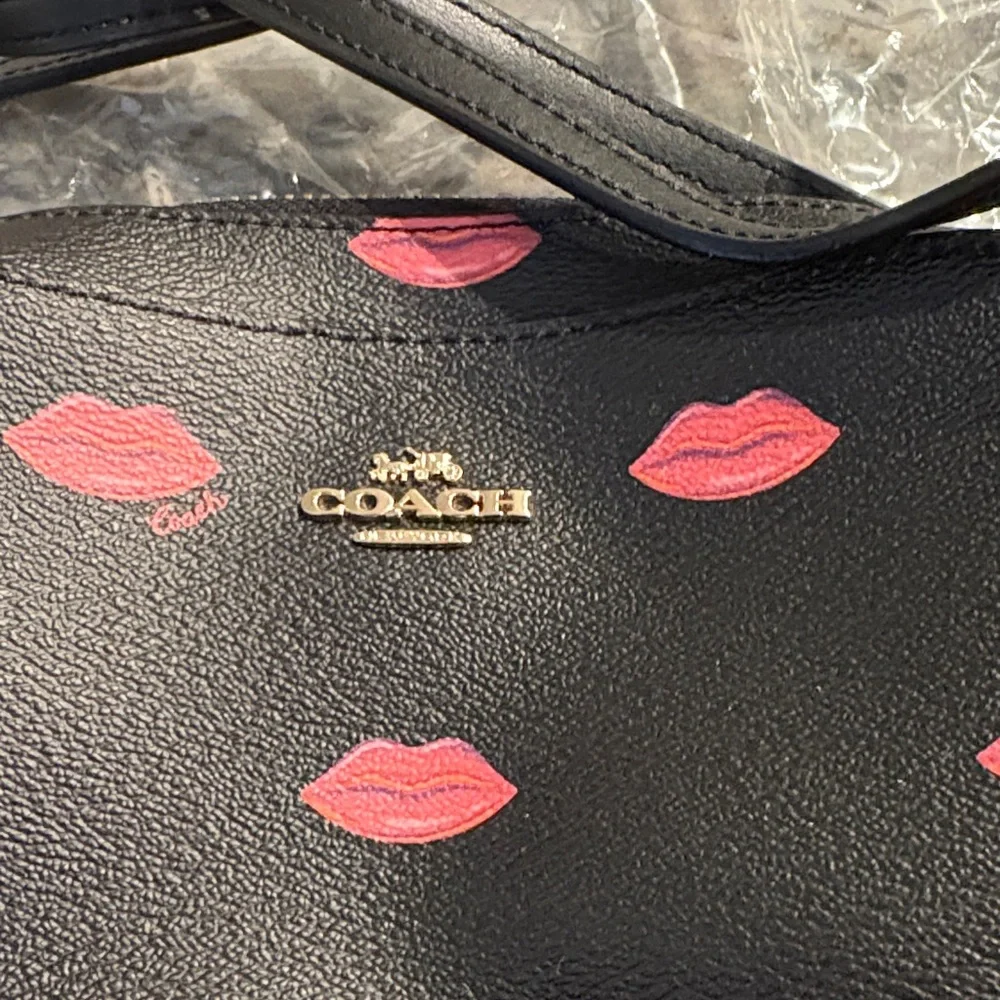 Coach Black Crossbody Bag with Pink Lip Prints - Picture 3 of 8